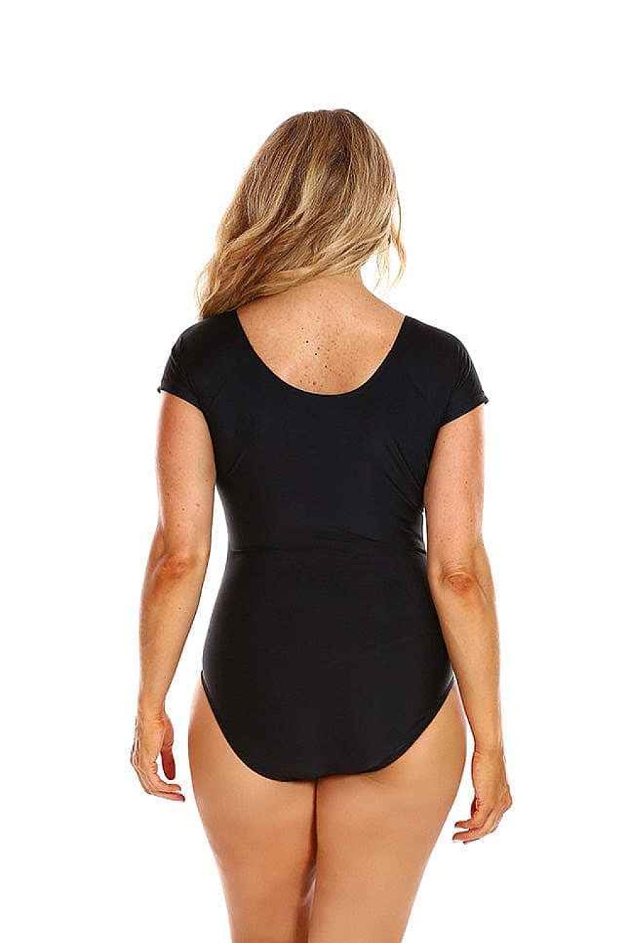 Swimwear Capriosca Short Sleeve | Black Short Sleeve Tie One Piece Swimwear