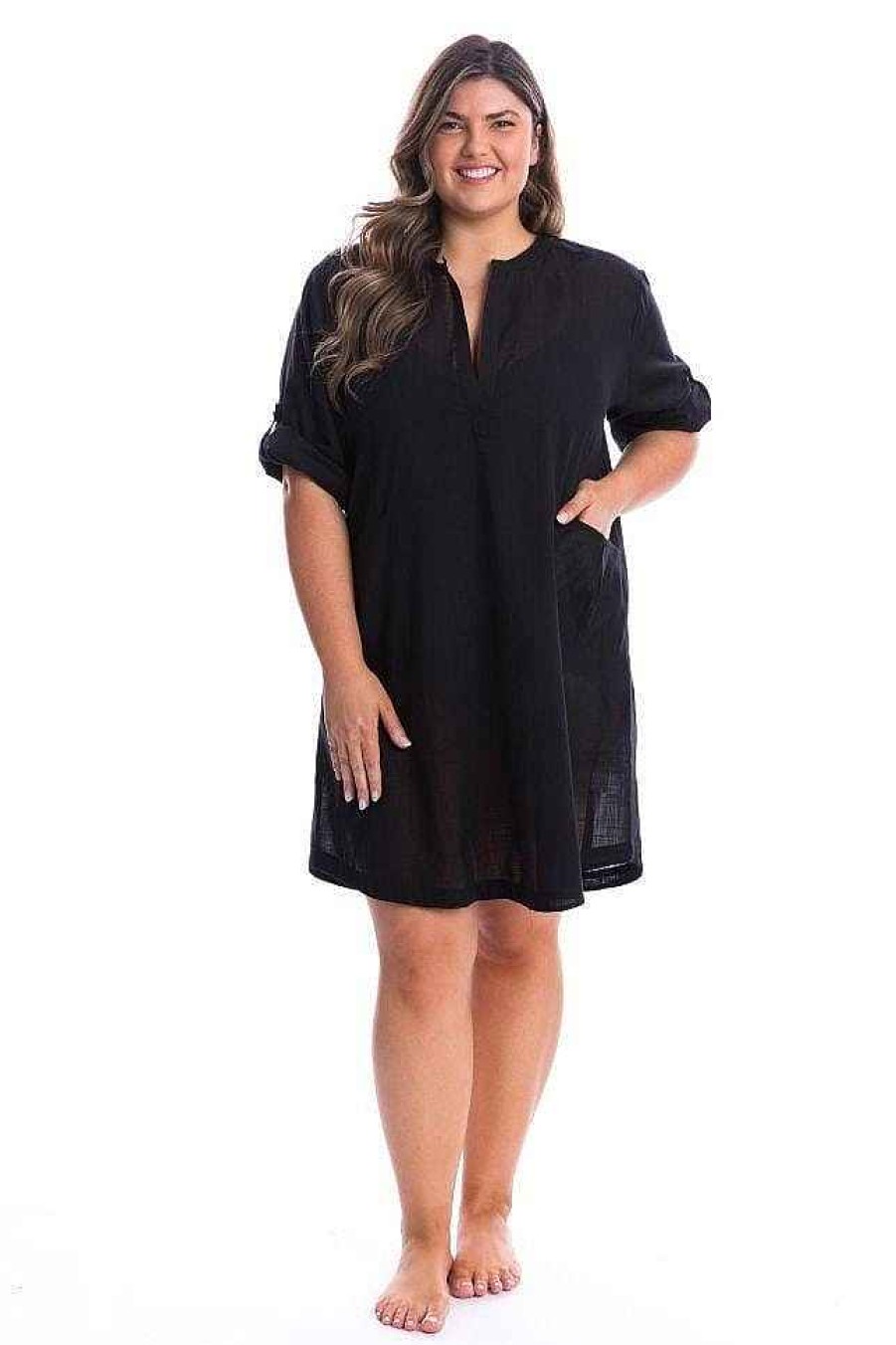 Beach Wear Capriosca Beach Dresses | Cotton Over Shirt Black