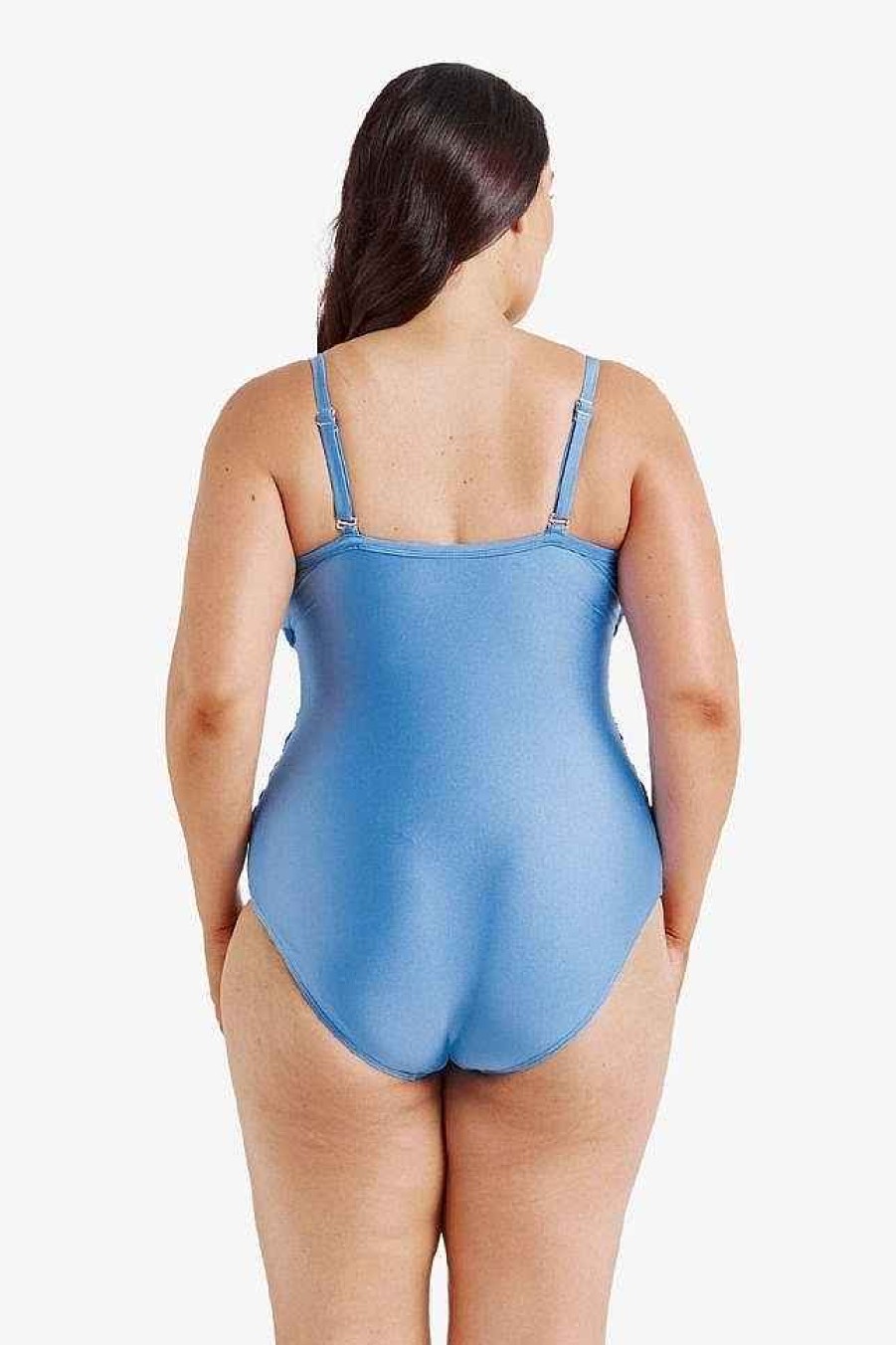 Swimwear Capriosca Plus Size One Pieces | Provence Blue Criss Cross One Piece Swimsuit