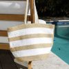 Beach Wear Capriosca Beach Bags | Beach Bag - White And Natural Stripe