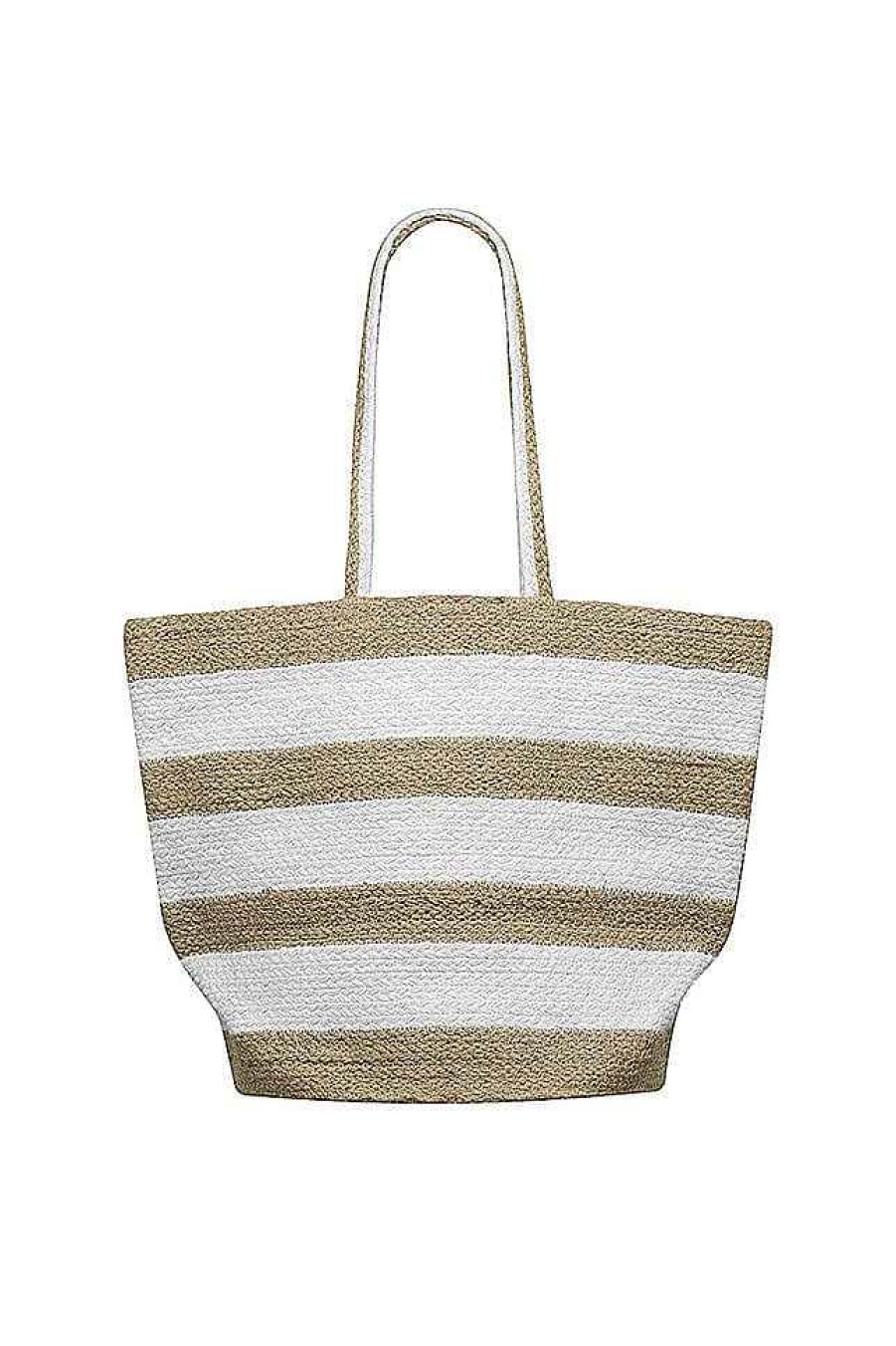 Beach Wear Capriosca Beach Bags | Beach Bag - White And Natural Stripe