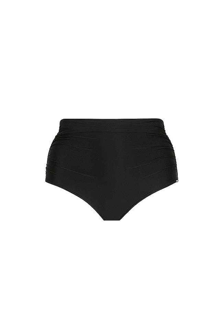 Swimwear Capriosca High Waisted | Black Extra Ruched High Waisted Belly Pant Bikini Bottoms