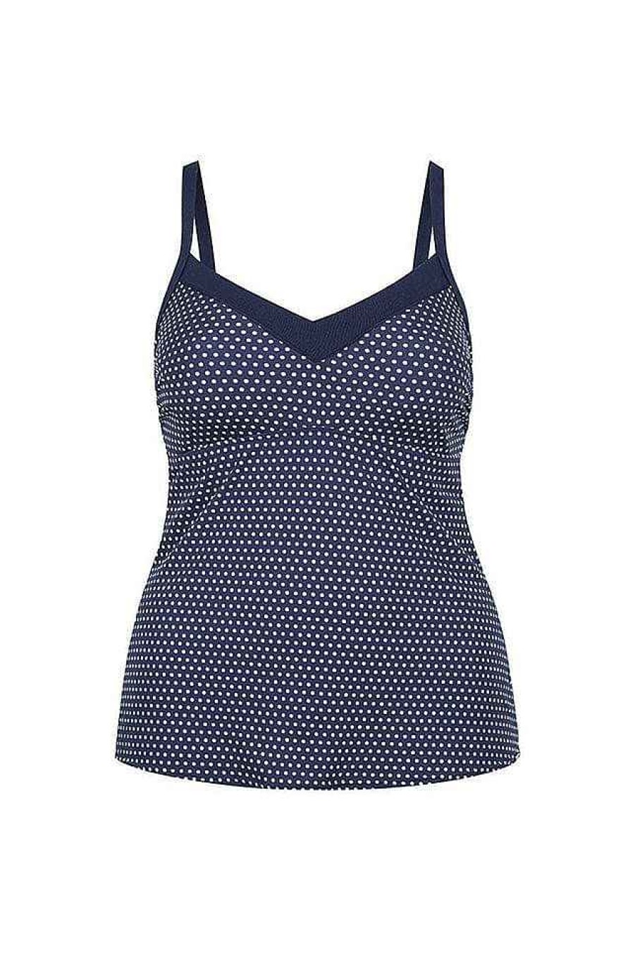 Swimwear Capriosca Loose Fitting | Chlorine Resistant Navy And White Dots Underwire Tankini Top