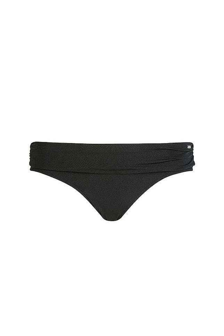 Swimwear Capriosca Black | Plain Black Rollover Pant Bikini Bottoms