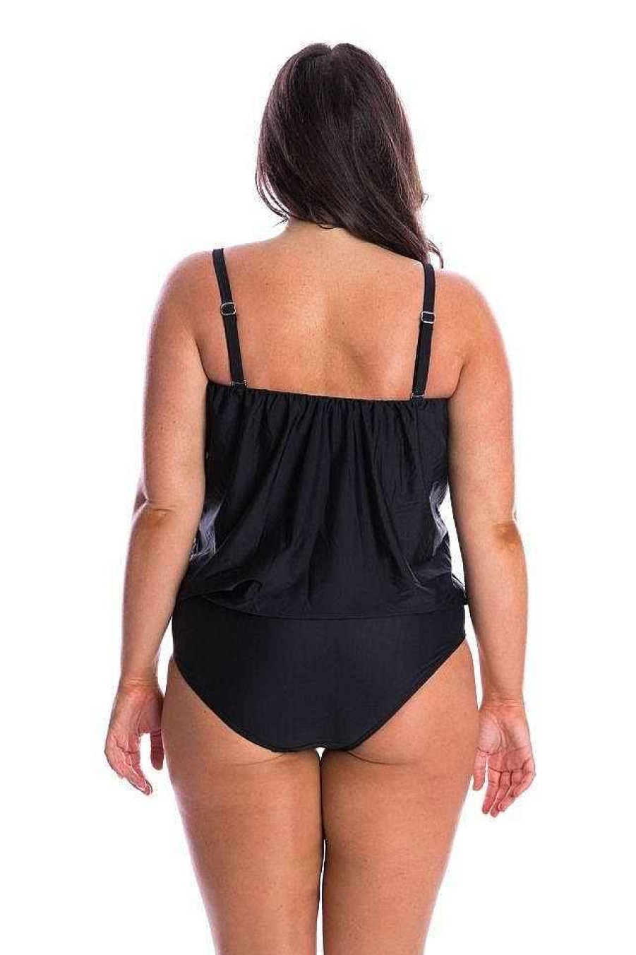 Swimwear Capriosca Strapless | Black Flouncy Bandeau One Piece