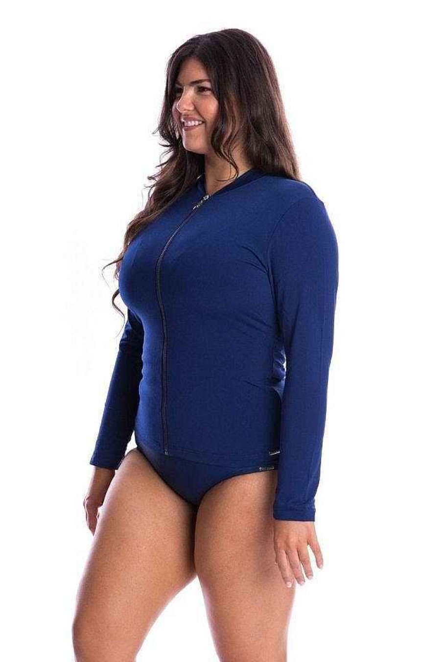 Swimwear Capriosca Modest | Plain Navy Chlorine Resistant Long Sleeve Rash Vest Swimwear