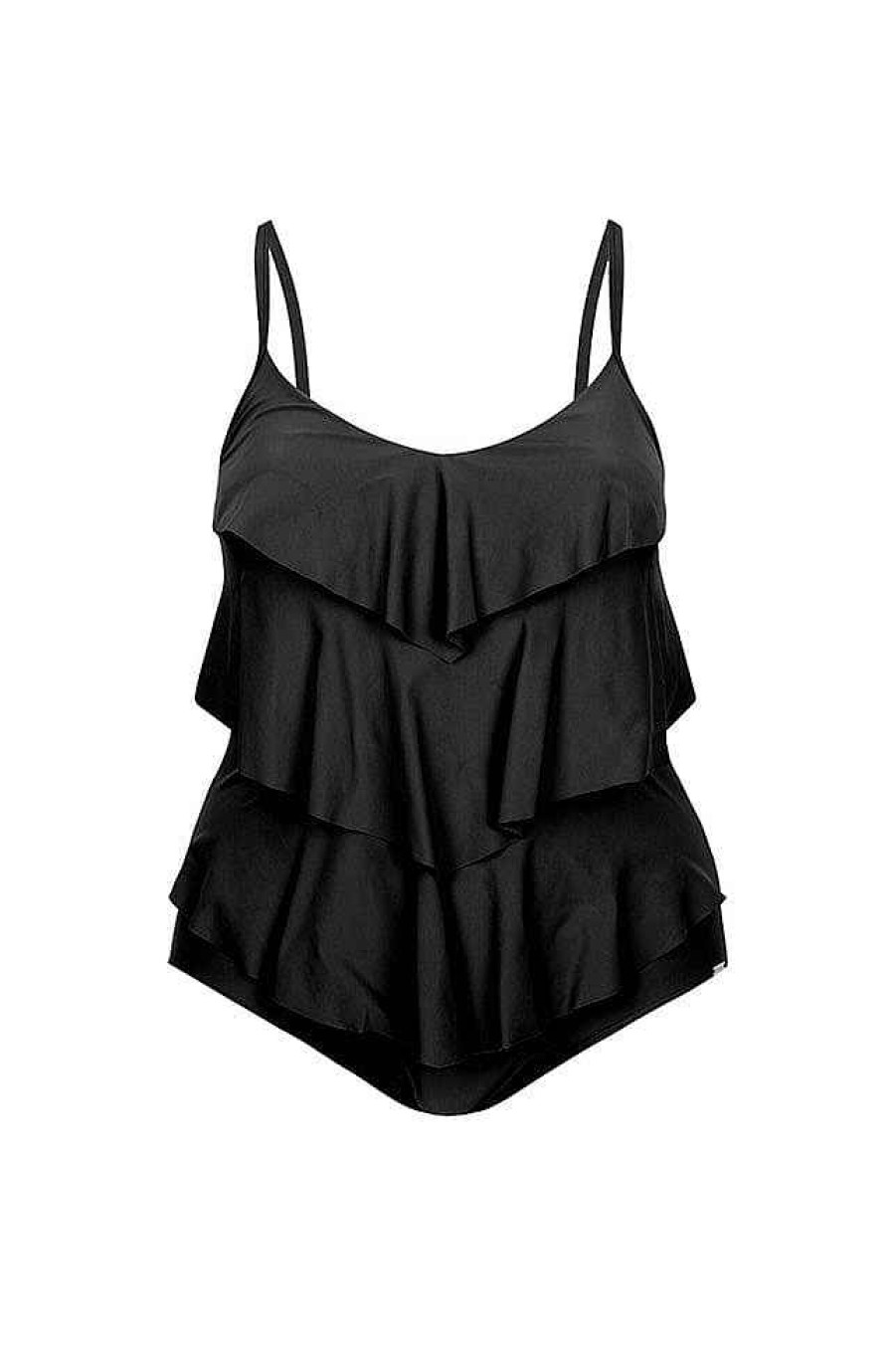 Swimwear Capriosca Tummy Control | Black 3 Tier One Piece Swimsuit