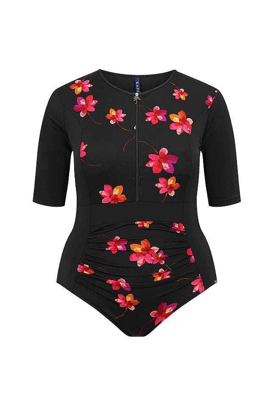 Swimwear Capriosca Short Sleeve | Pink Petals Chlorine Resistant Short Sleeve One Piece