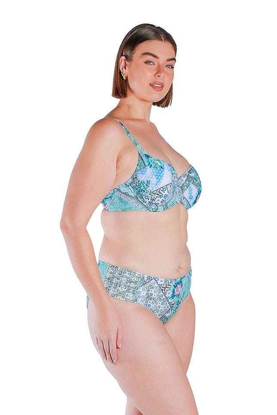 Swimwear Capriosca Plus Size Bikinis | Whitehaven Side Ruched Mid Bikini Bottoms