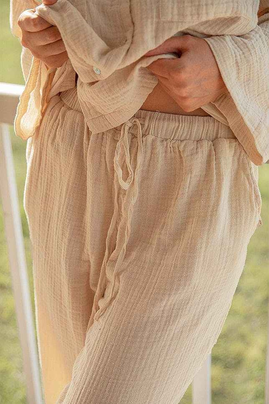 Beach Wear Capriosca Loungewear | Long Resort Loungewear Set In Taupe Crepe