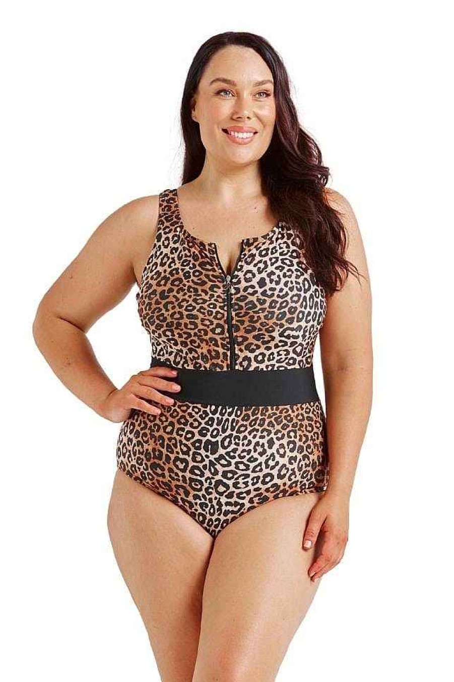 Swimwear Capriosca High Neck | Leopard Sleeveless One Piece | Sustainable Swimwear