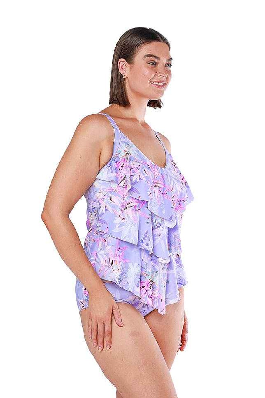 Swimwear Capriosca Tummy Control | Lilac Florence 3 Tier Tankini Top