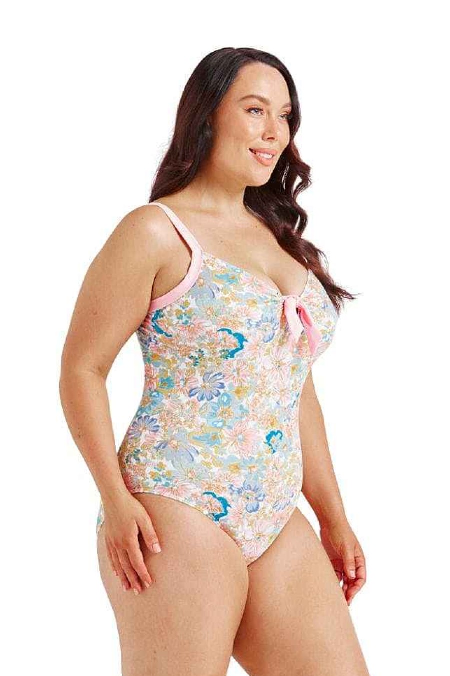 Swimwear Capriosca Low Back | Retro Floral One Piece With Bow