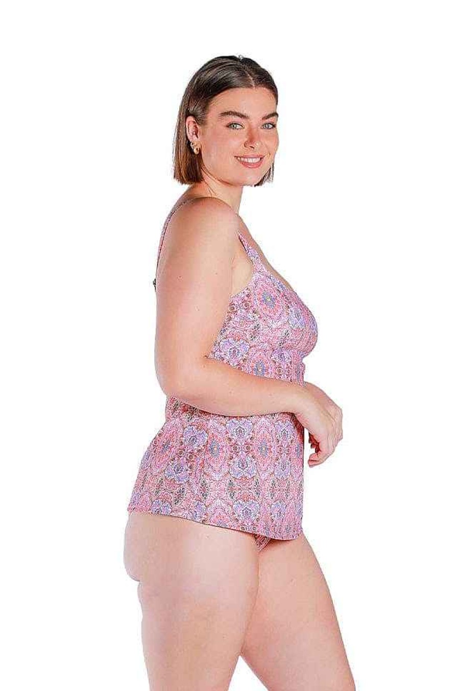 Swimwear Capriosca Loose Fitting | Amalfi Pink Scooped Tankini Top