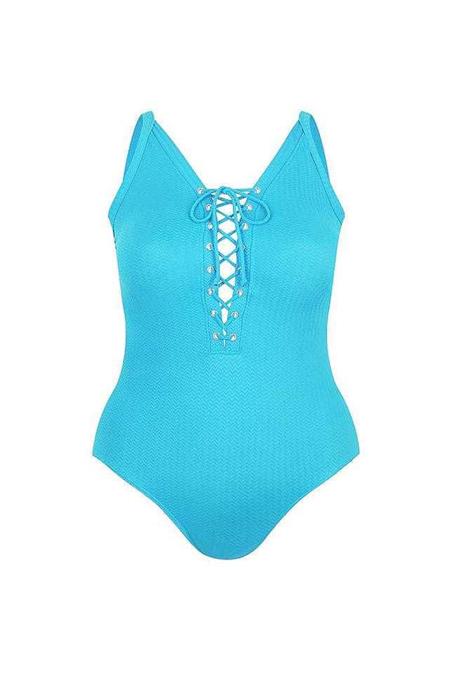 Swimwear Capriosca Plus Size One Pieces | Lace Up One Piece Turquoise Swimsuit