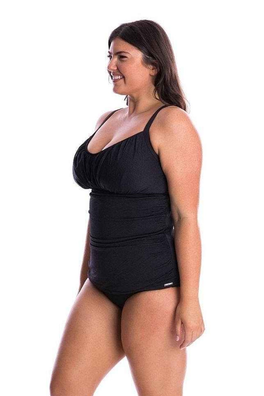 Swimwear Capriosca Tummy Control | Black Honey Comb Ruched Underwire Tankini Top