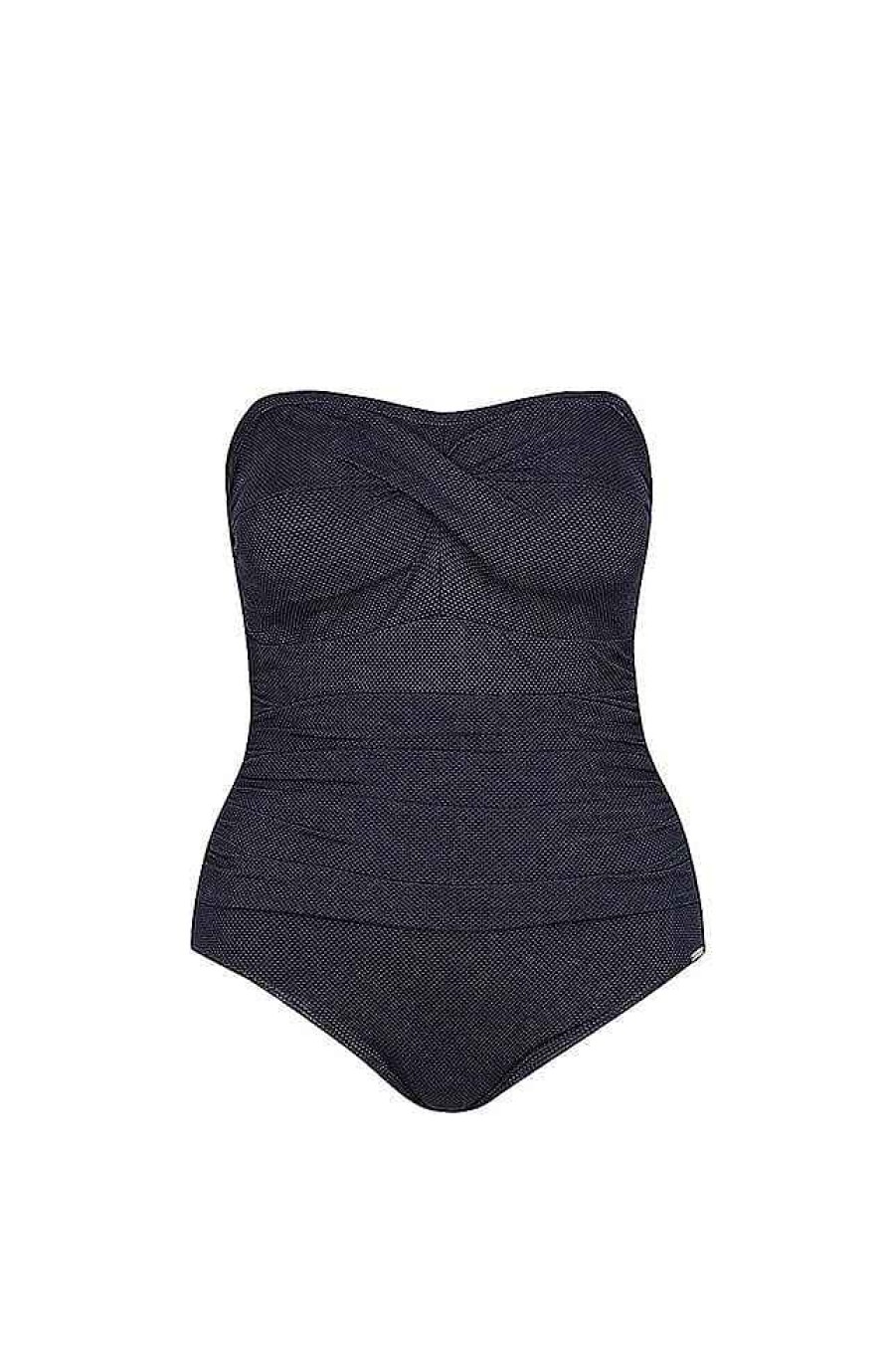 Swimwear Capriosca Tummy Control | Honey Comb Twist Front Bandeau One Piece Swimwear Navy