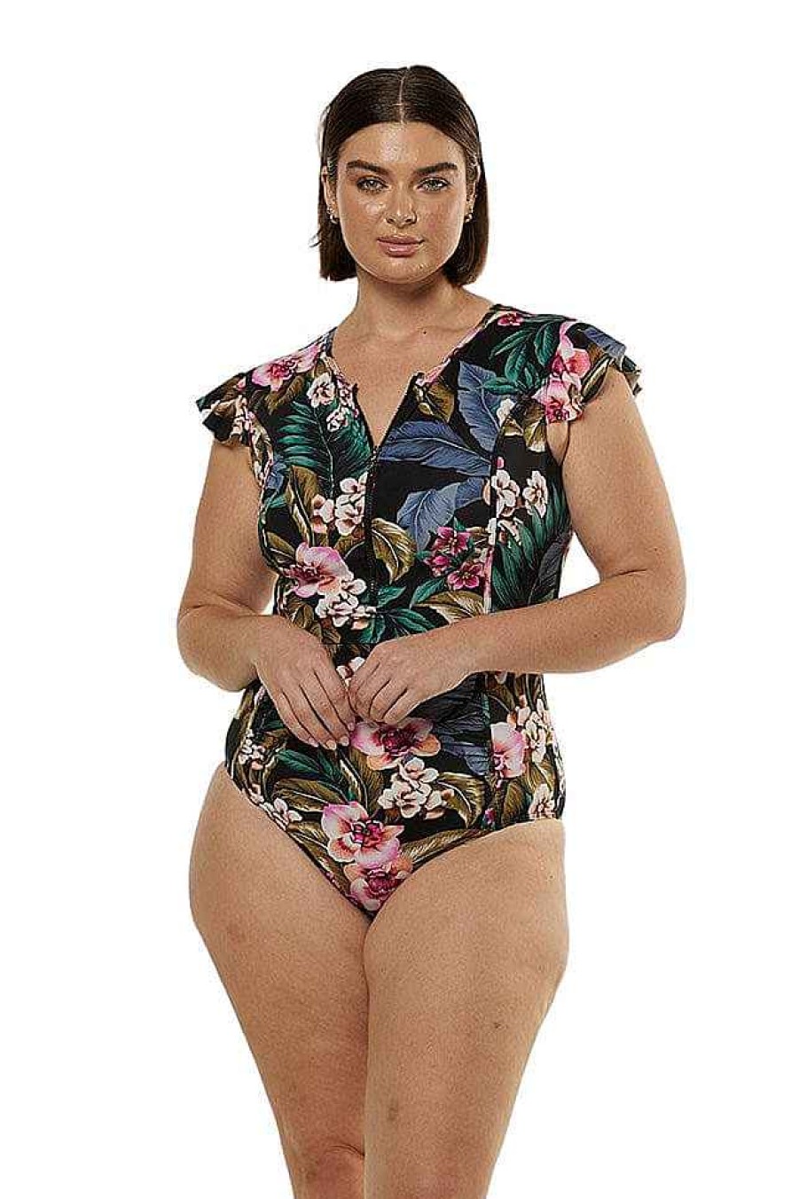 Swimwear Capriosca Short Sleeve | Waikiki Frill Sleeve One Piece