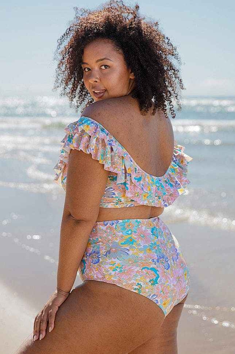 Swimwear Capriosca High Waisted | Retro Floral High Waisted Bikini Bottoms