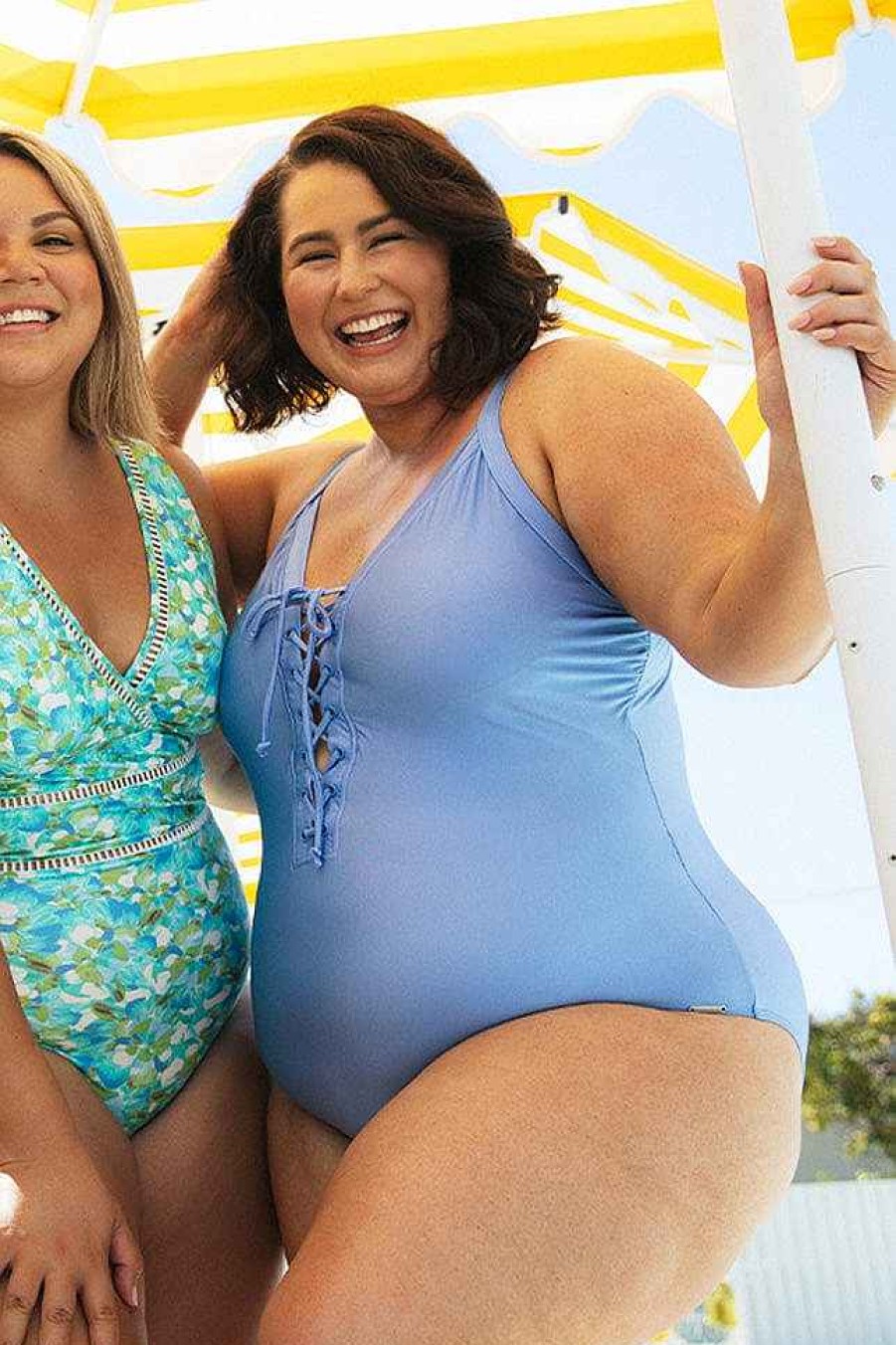 Swimwear Capriosca Plus Size One Pieces | Provence Blue Lace Up One Piece Swimsuit