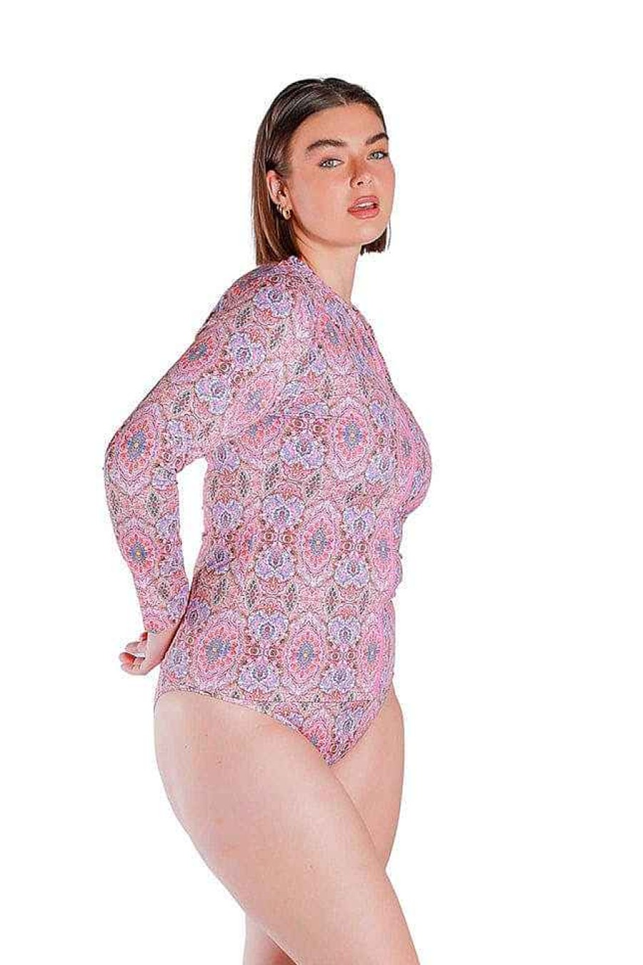 Swimwear Capriosca Modest | Amalfi Pink Long Sleeve Rash Vest