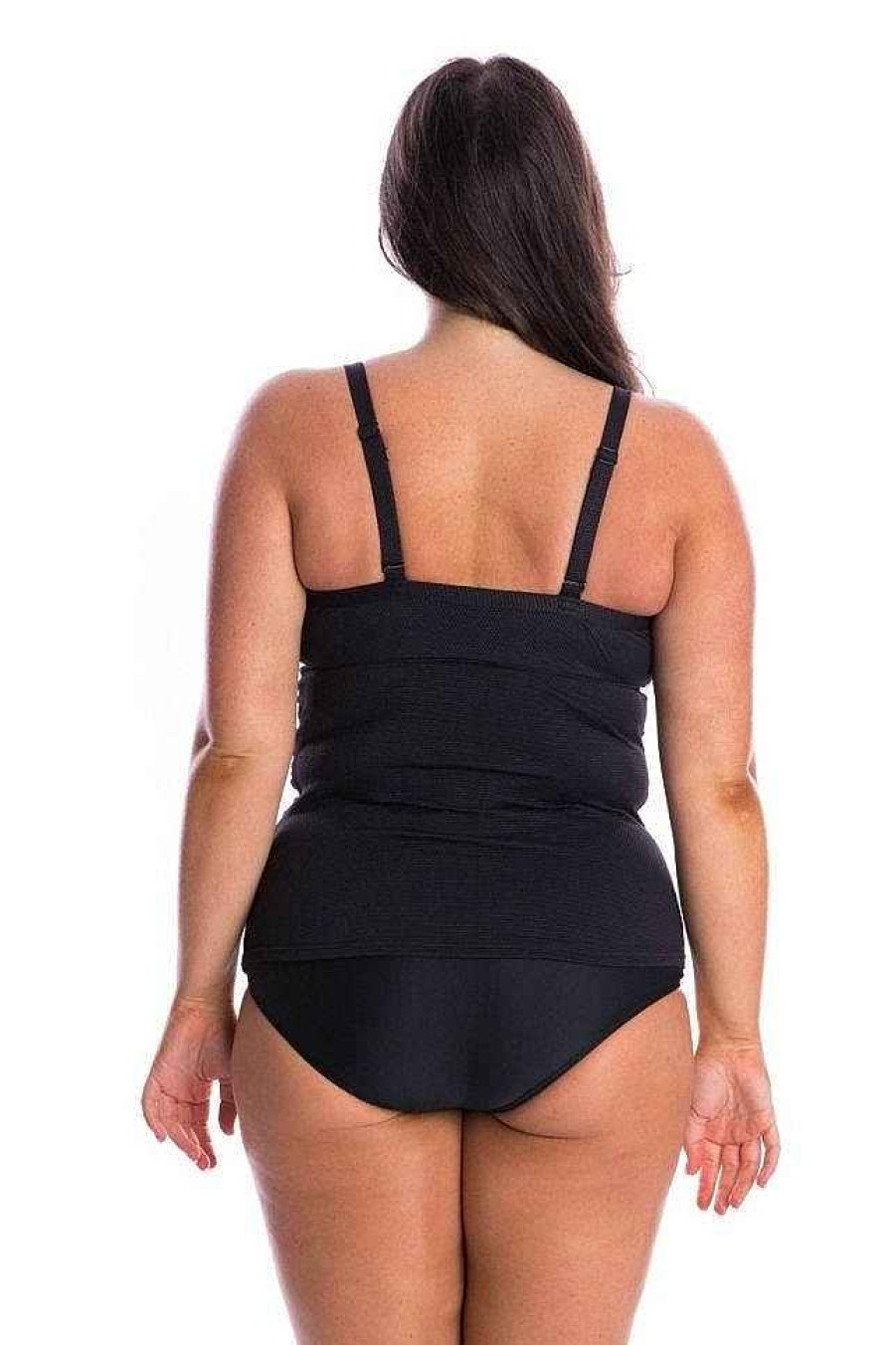 Swimwear Capriosca Tummy Control | Black Honey Comb Ruched Underwire Tankini Top