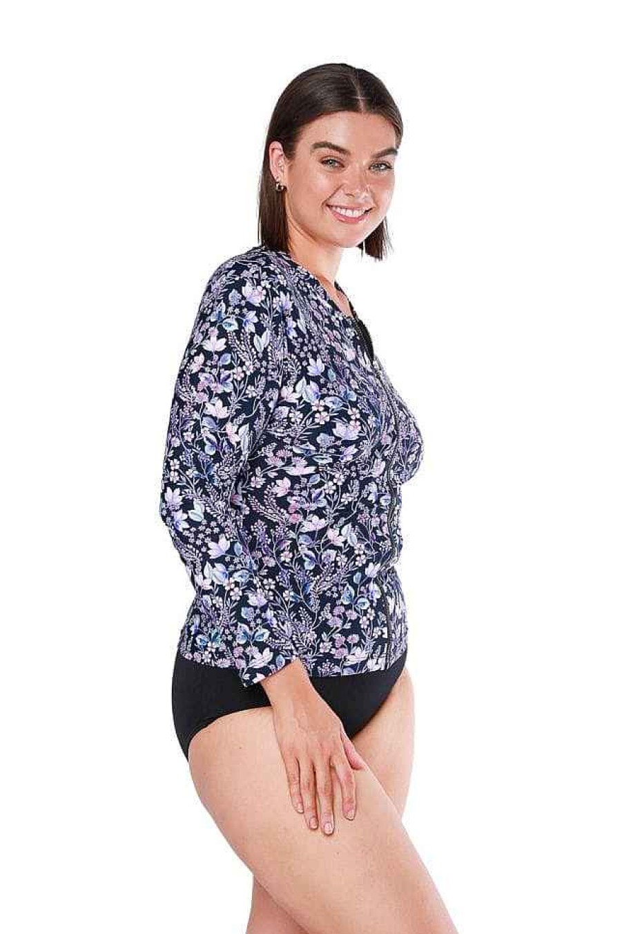 Swimwear Capriosca Modest | Navy Floral Long Sleeve Rash Vest