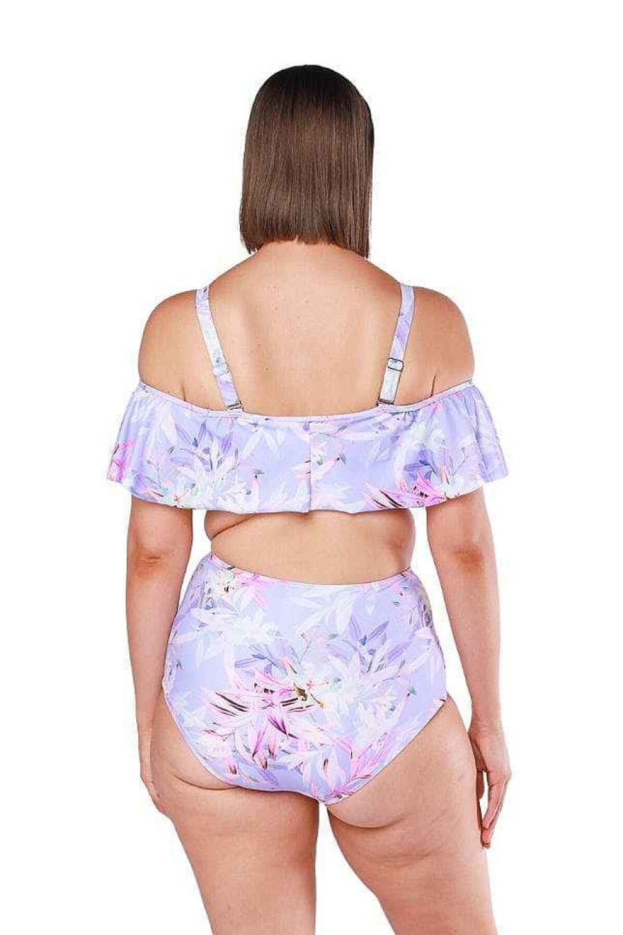 Swimwear Capriosca Crop Top | Lilac Florence Off The Shoulder Frill Bikini Top