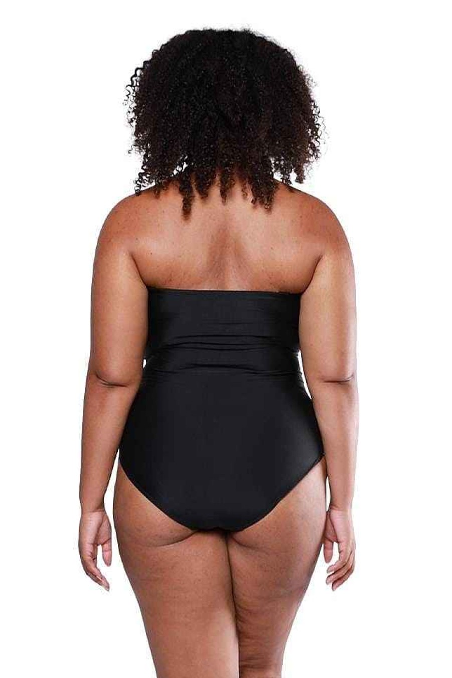 Swimwear Capriosca Strapless | Black Twist Front Bandeau One Piece Swimsuit