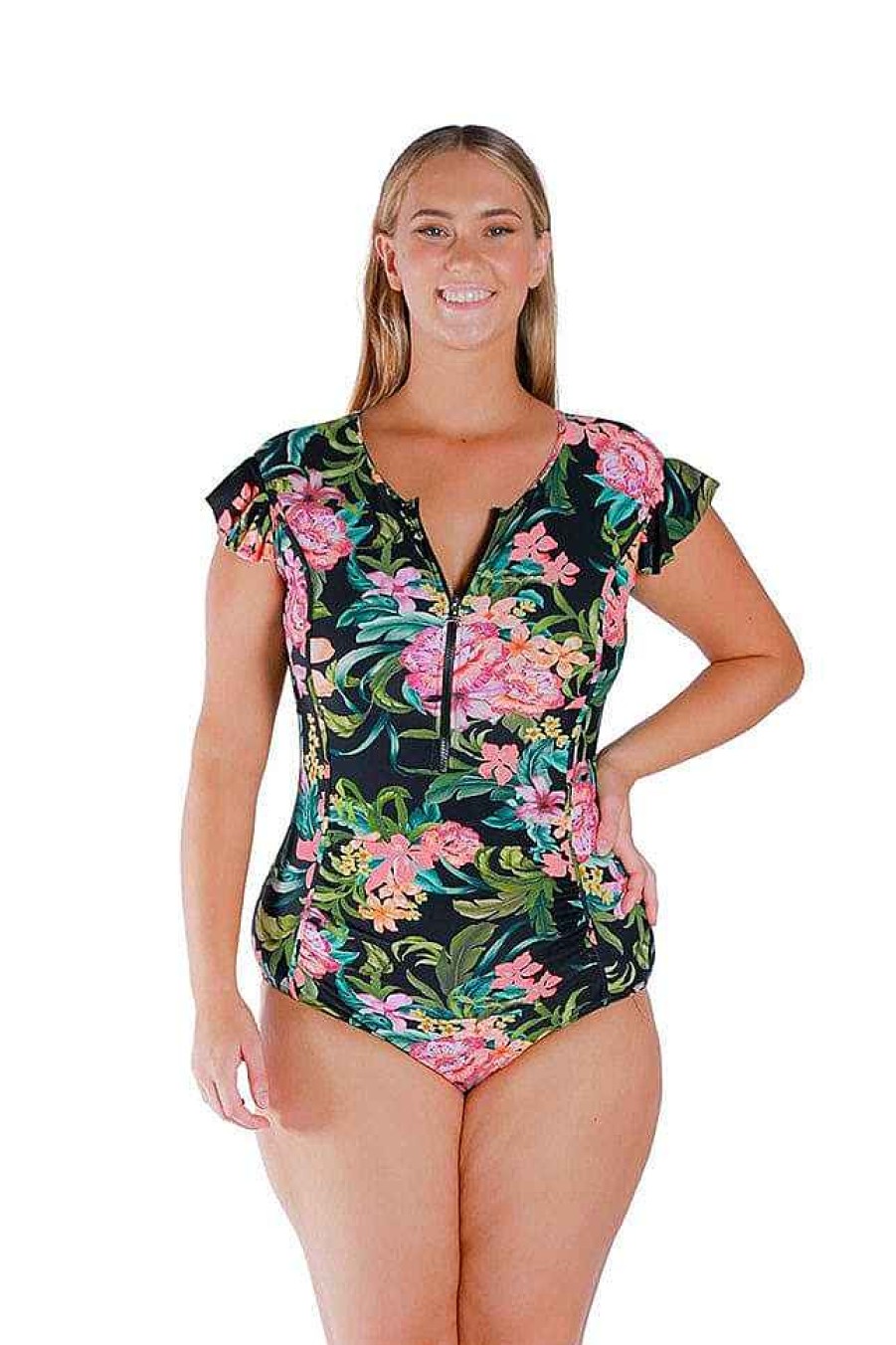 Swimwear Capriosca Short Sleeve | Bora Bora Frill Sleeve One Piece