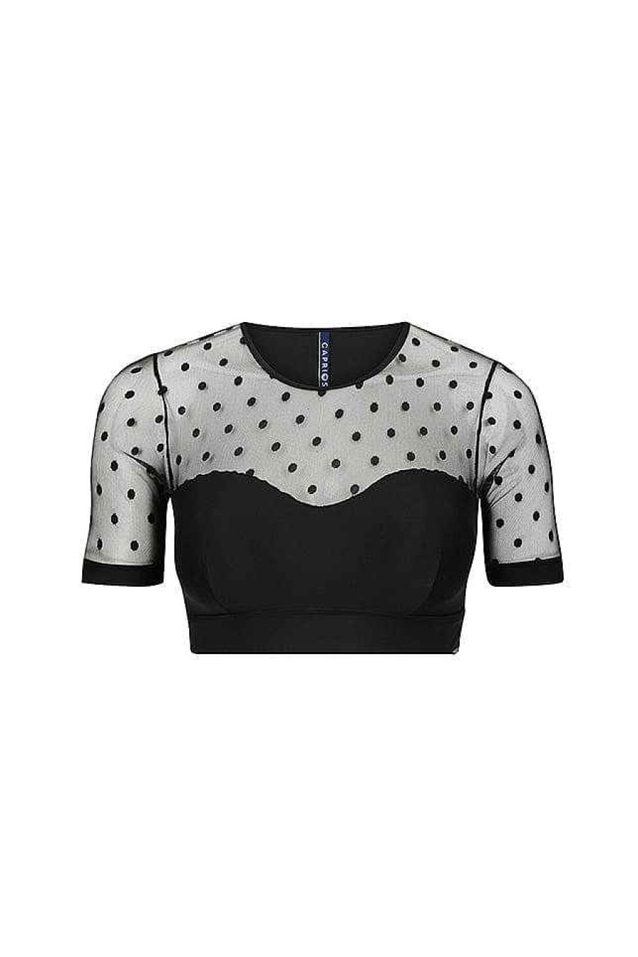 Swimwear Capriosca Crop Top | Mesh Polkadot Mesh Short Sleeve Crop Top