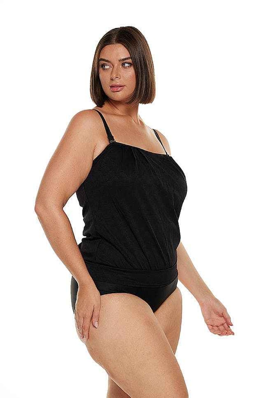 Swimwear Capriosca Blouson | Acapulco Flouncy Black Bandeau Tankini Top