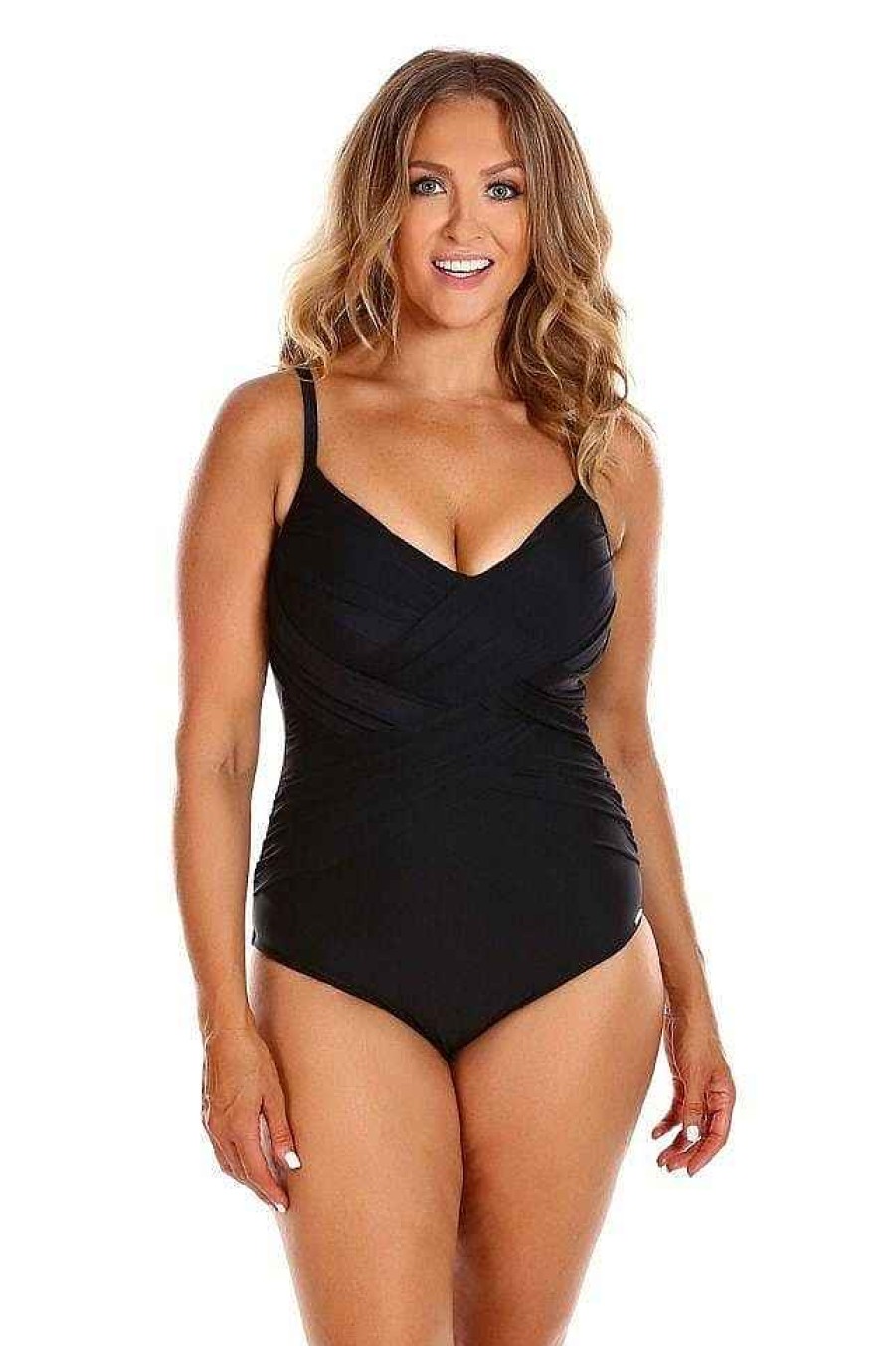 Swimwear Capriosca Black | Black Criss Cross One Piece Swimwear