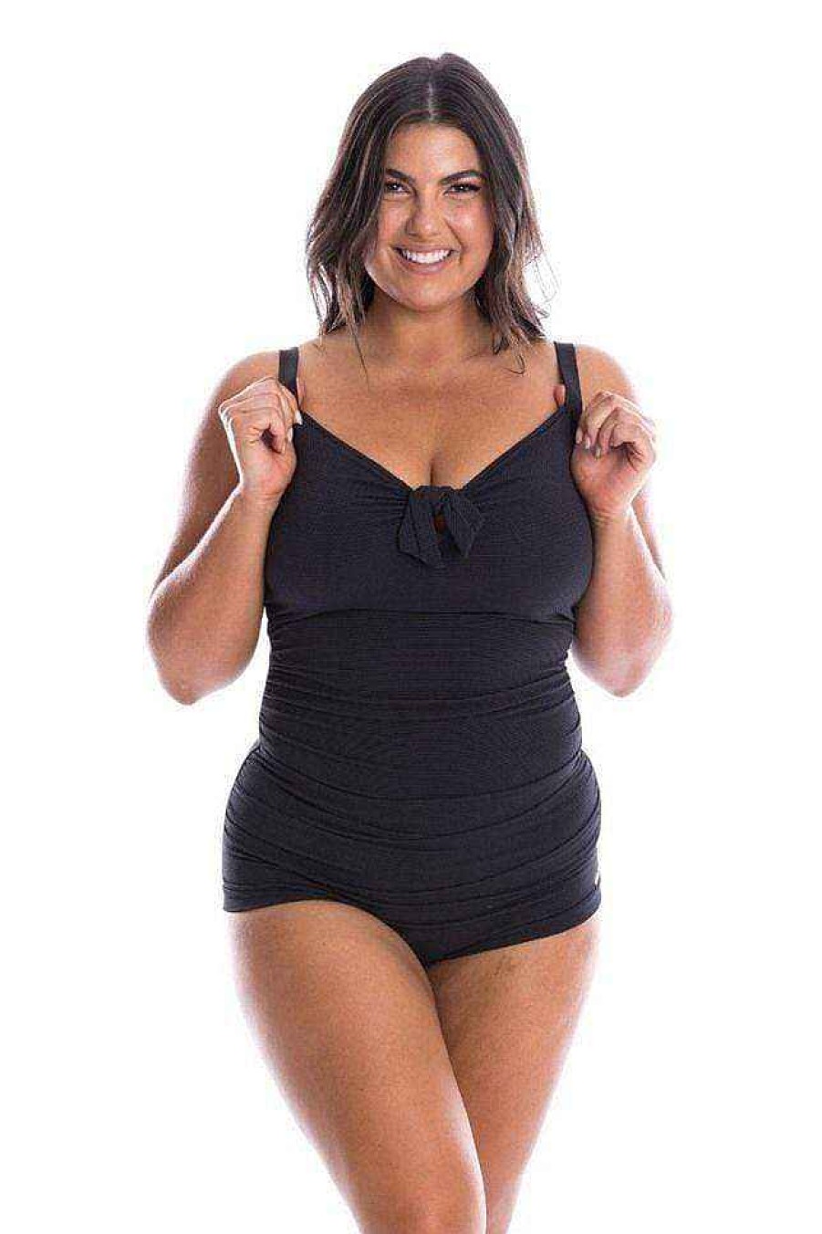 Swimwear Capriosca Tummy Control | Honey Comb Black Boyleg One Piece Swimsuit