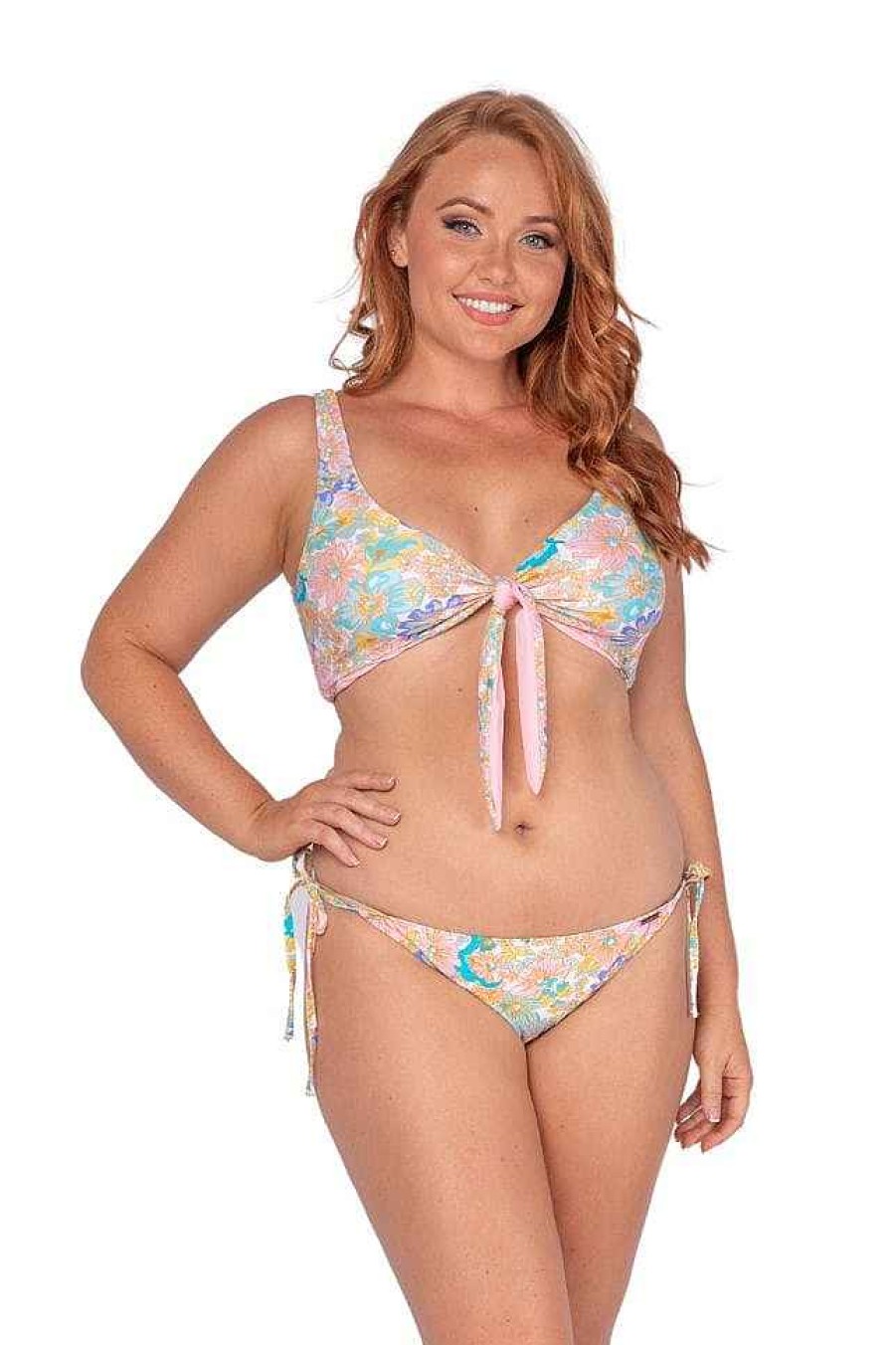 Swimwear Capriosca Plus Size Bikinis | Retro Floral Reversible Swimwear Bikini Top