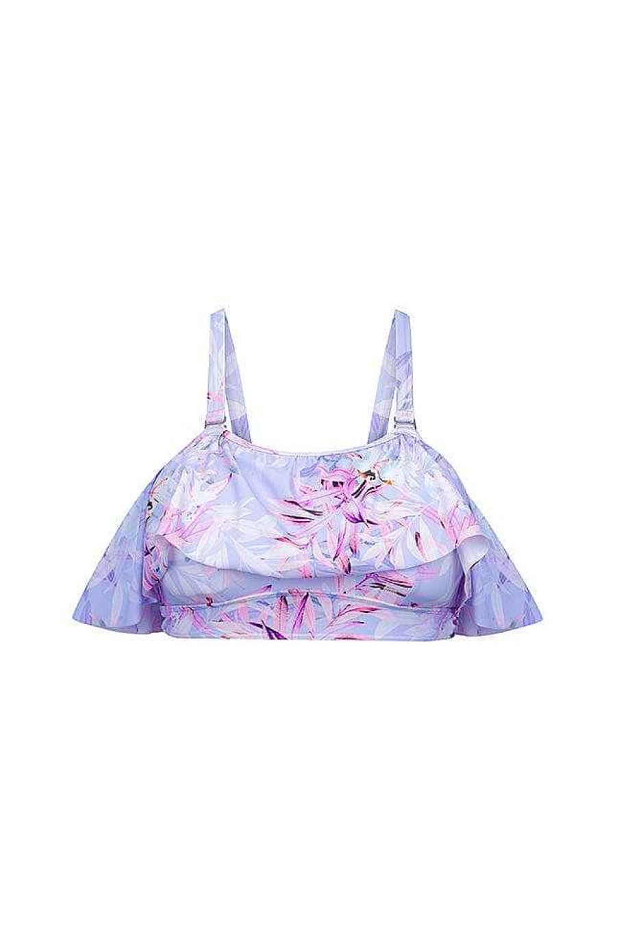 Swimwear Capriosca Crop Top | Lilac Florence Off The Shoulder Frill Bikini Top