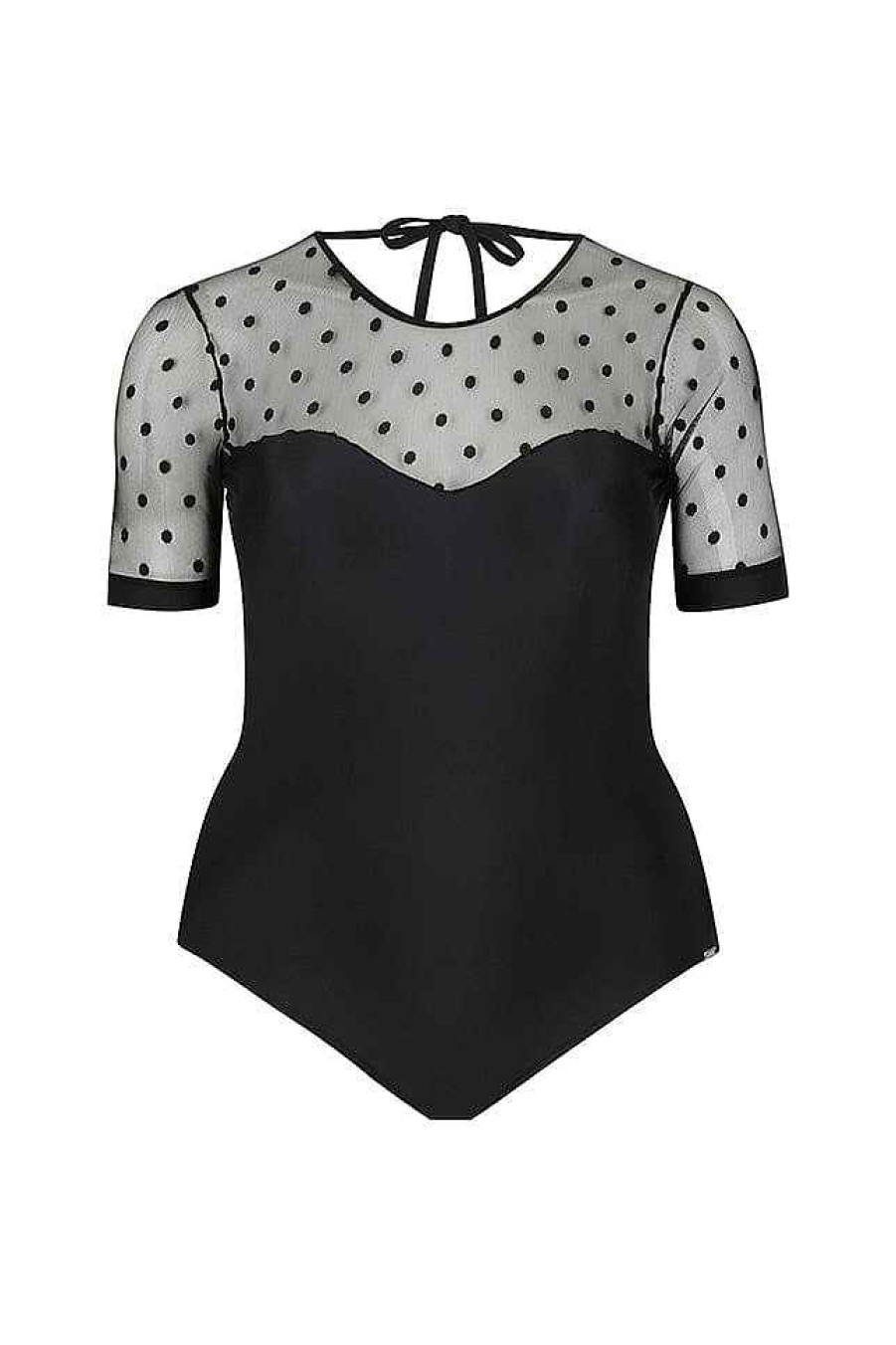 Swimwear Capriosca Short Sleeve | Mesh Polkadot Short Sleeve One Piece