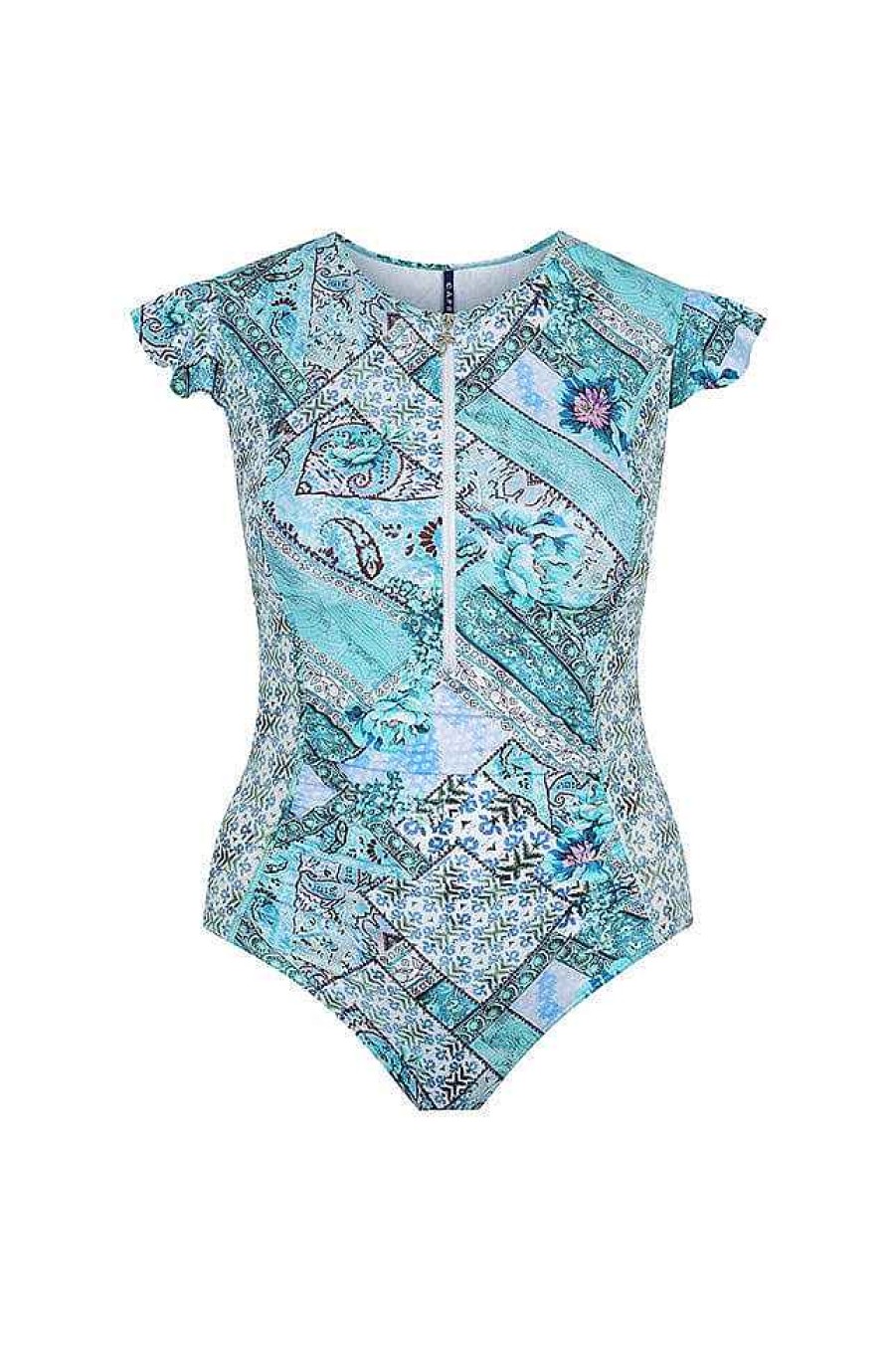 Swimwear Capriosca Short Sleeve | Whitehaven Frill Sleeve One Piece