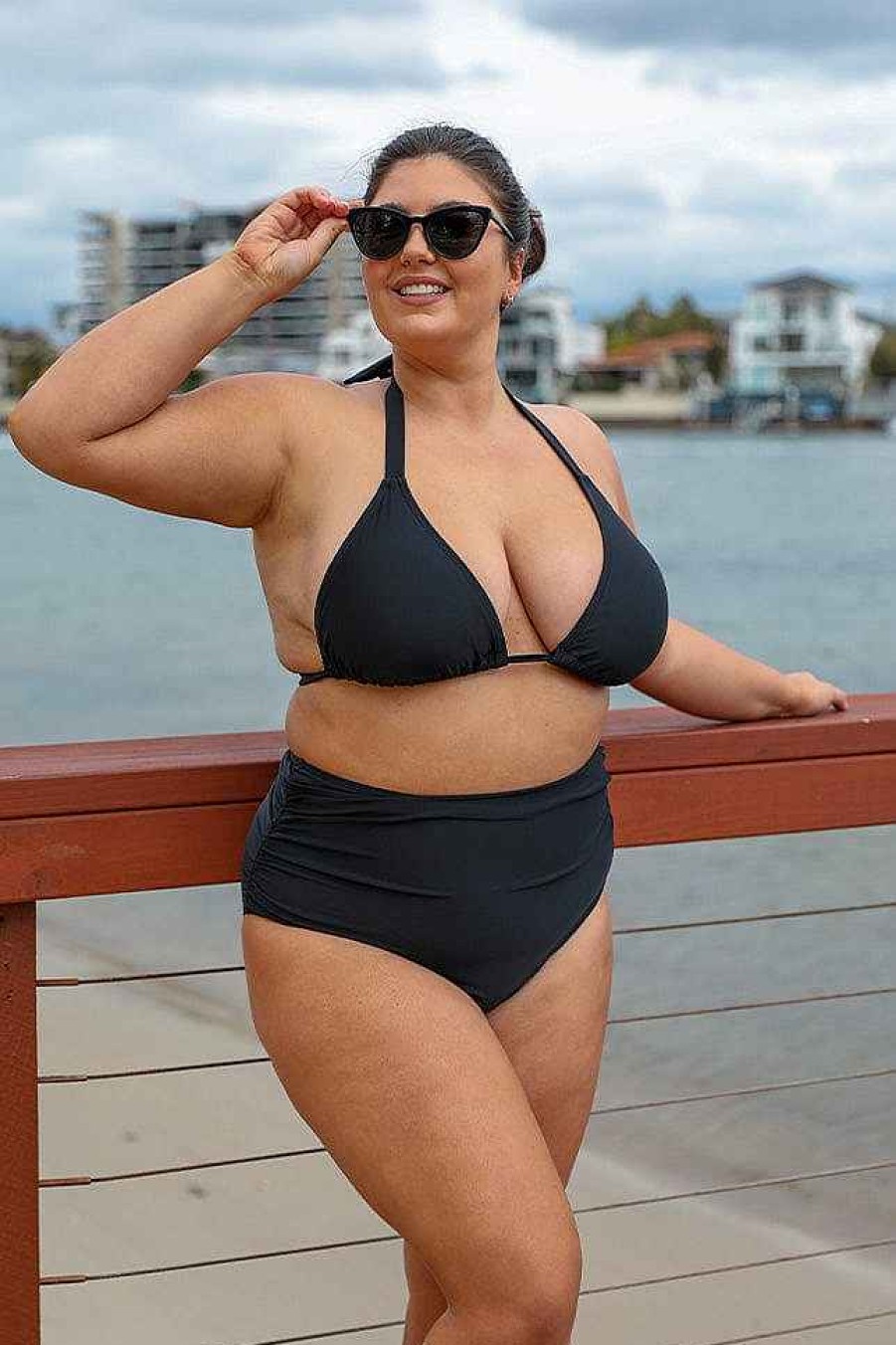 Swimwear Capriosca Tummy Control | Maternity Black Extra Ruched High Waist Bikini Bottoms