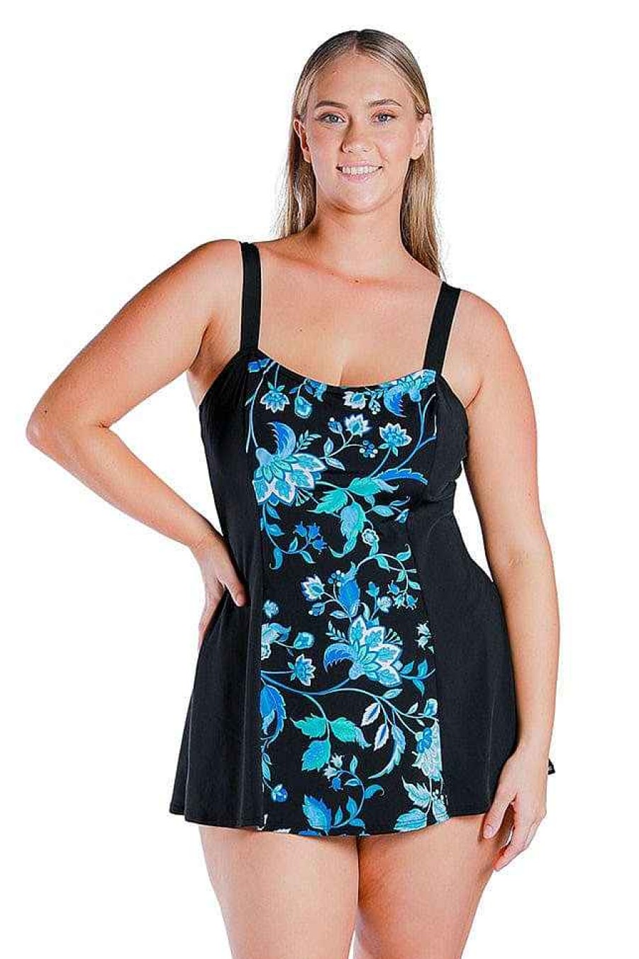 Swimwear Capriosca Mastectomy | Corsica Turquoise Chlorine Resistant Wide Strap Swim Dress