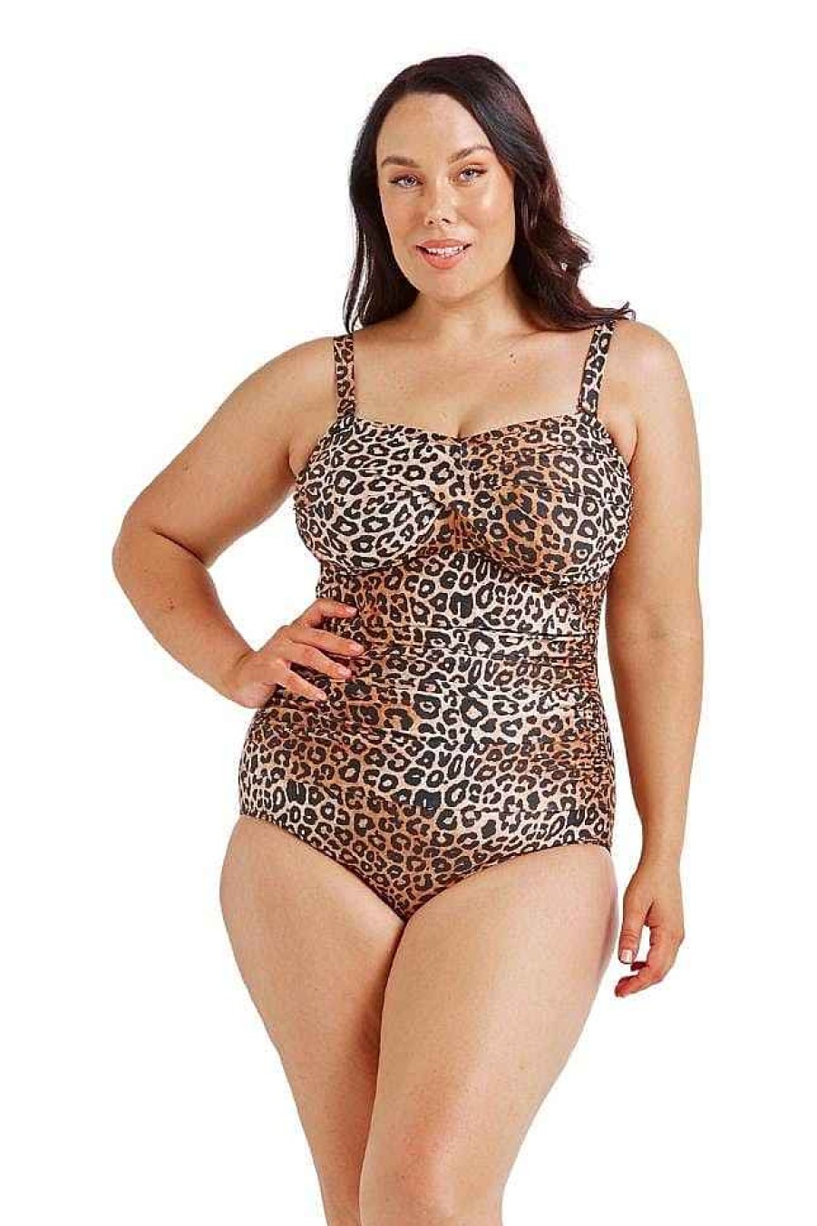 Swimwear Capriosca Tummy Control | Leopard Twist Front Bandeau One Piece | Sustainable Swimwear