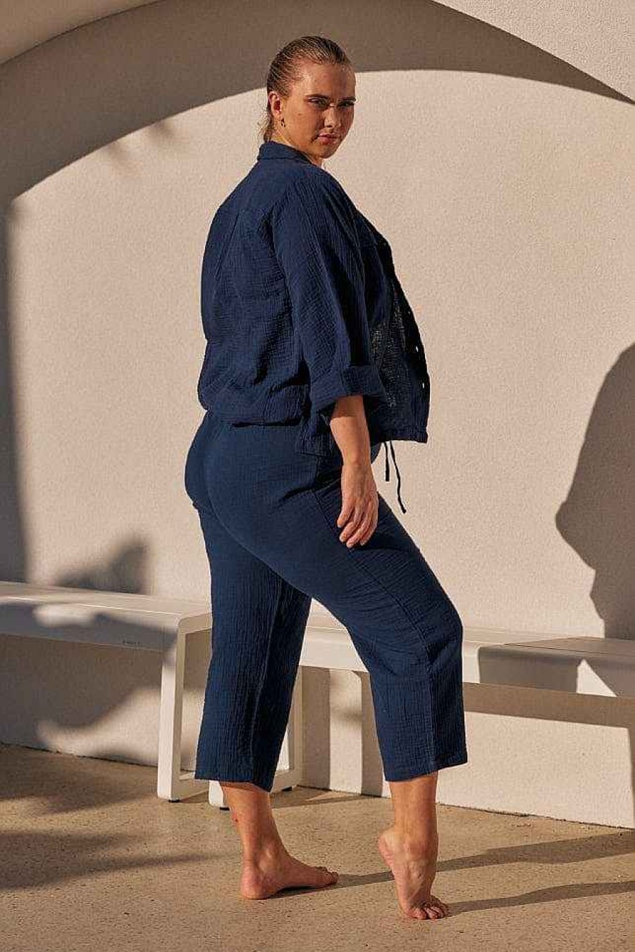 Beach Wear Capriosca Loungewear | Long Resort Loungewear Set In Navy Crepe