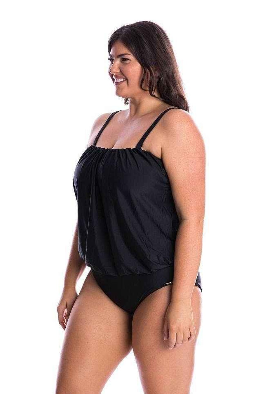 Swimwear Capriosca Strapless | Black Flouncy Bandeau One Piece