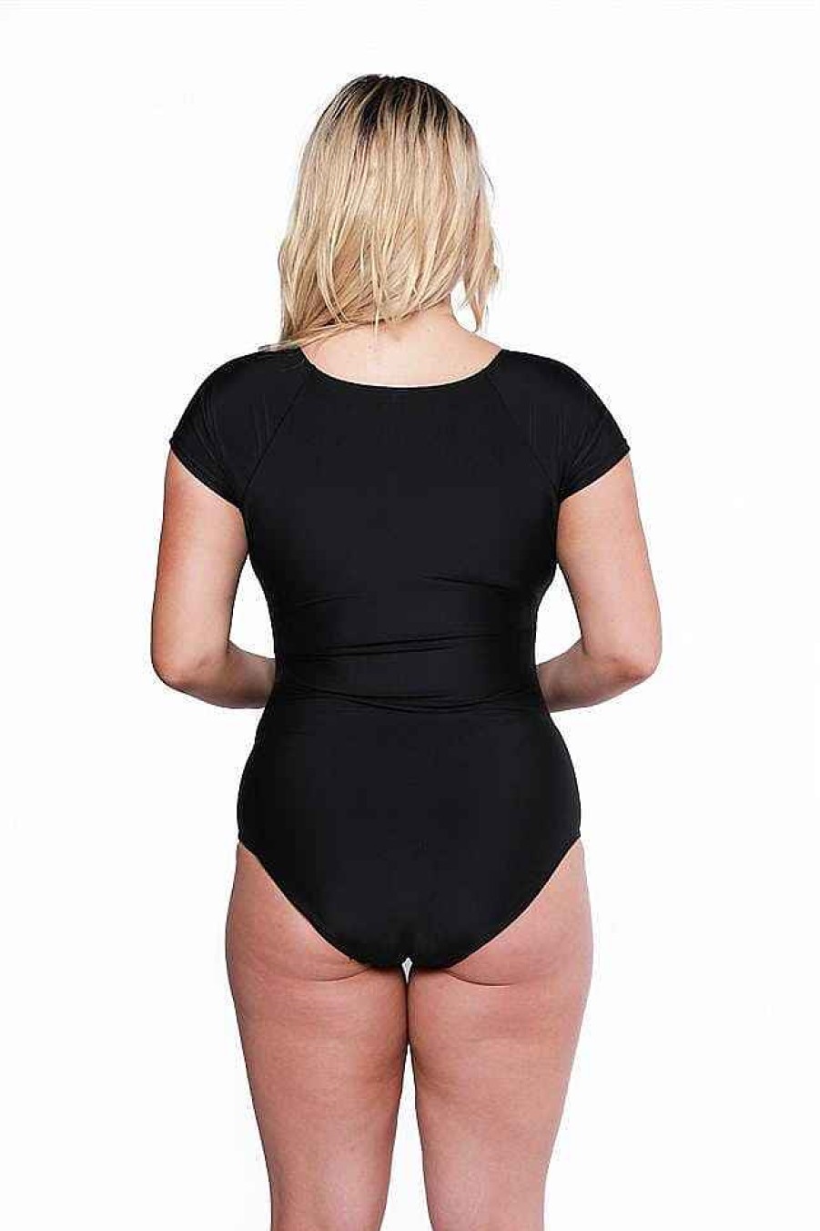 Swimwear Capriosca Long Torso | Black Short Sleeve Tie Maternity One Piece Swimwear