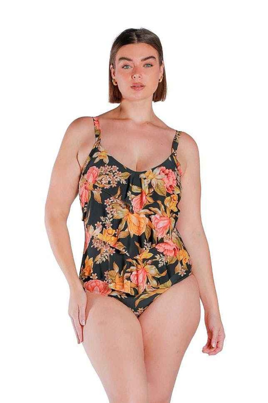 Swimwear Capriosca Tummy Control | Frenchy Black 3 Tier One Piece