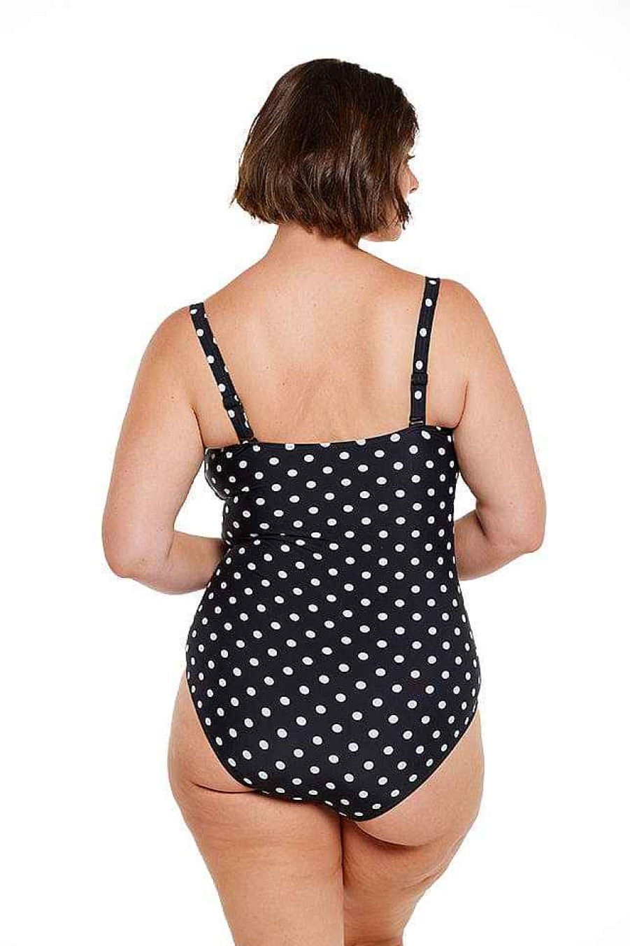 Swimwear Capriosca Strapless | Black And White Dots Shirred Bandeau One Piece