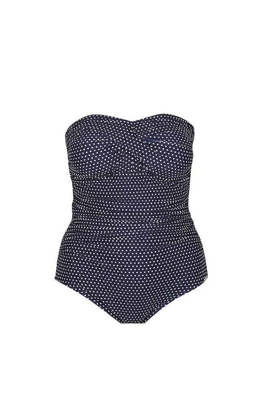 Swimwear Capriosca Tummy Control | Navy & White Dots Twist Front Bandeau One Piece