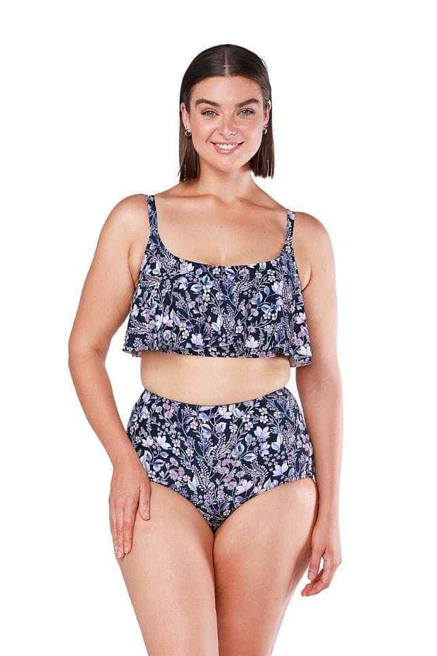 Swimwear Capriosca High Waisted | Navy Floral High Waisted Bikini Bottoms