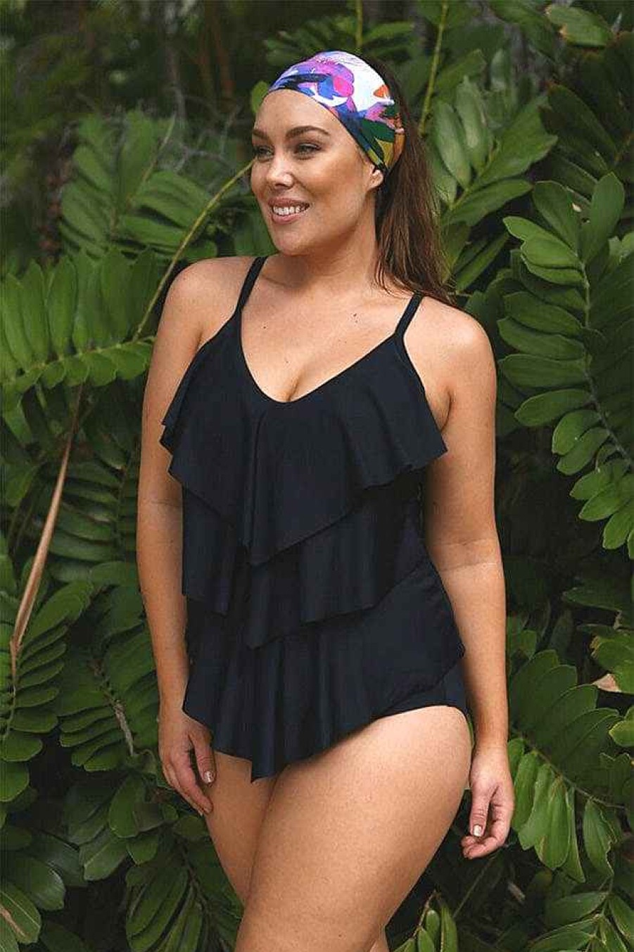 Swimwear Capriosca Tummy Control | Black 3 Tier One Piece Swimsuit