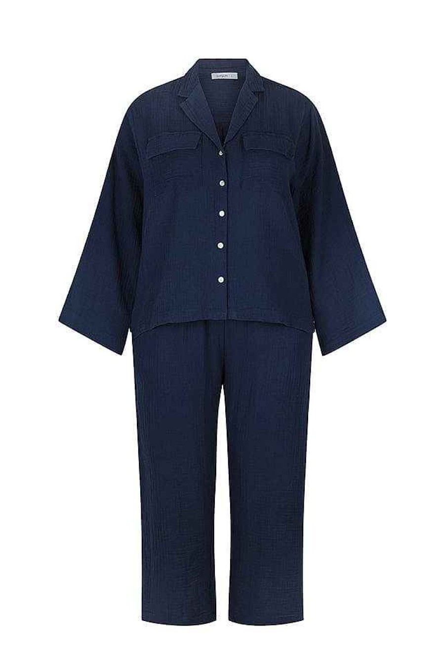 Beach Wear Capriosca Loungewear | Long Resort Loungewear Set In Navy Crepe